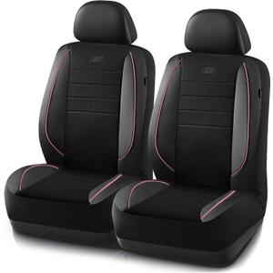 Skechers Air-Cooled Memory Foam Seat Covers,Mesh Thick Car Seat Covers,Piping Leather Car Seat Covers Front Seats,Airbag Compatible,Automotive Comfort Universal FitMost Cars,Vans,Truck,SUV,Pink