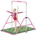 Jivifao Gymnastics Bar with Self-Inflating Mat for Kids, Adjustable Height Gymnastic Horizontal Bars with Mat, Folding Gymnastic Training Monkey Bars, Junior Expandable Training Kip Bar for Home
