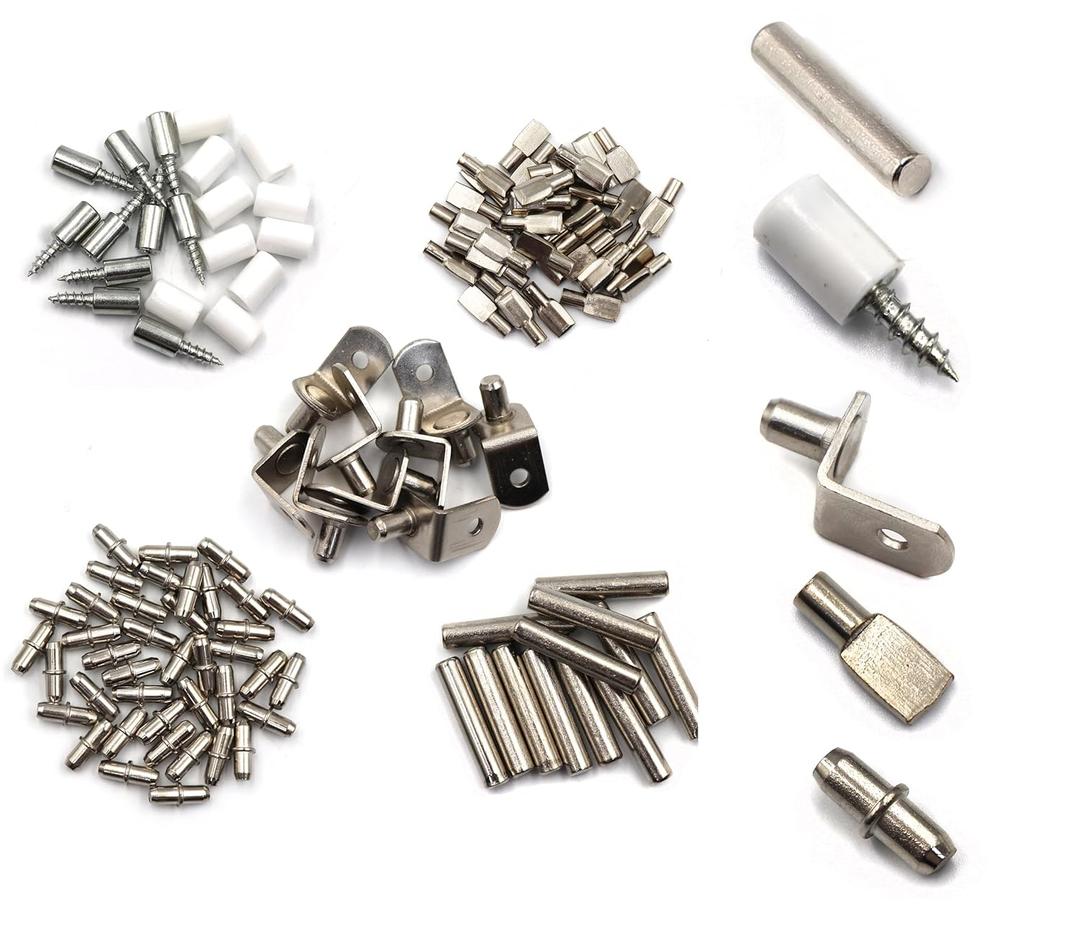 binifiMux 125Pcs Shelf Pins Kit,5 Styles Shelf Support Pegs, Bookshelf Pegs for Shelves,Cabinet Shelf Bracket Pegs Shelf Pins Holders for Furniture Closet, Nickel Plated
