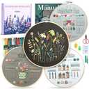 ETSPIL Embroidery Kit for Beginners, 4 Floral Patterns, Learn 33 Stitches, Pre-Printed Fabric, 7.8-Inch Hoop, Colored Threads and Needles, Easy Video Guide, DIY Hand Sewing Gift for Adults and Teens