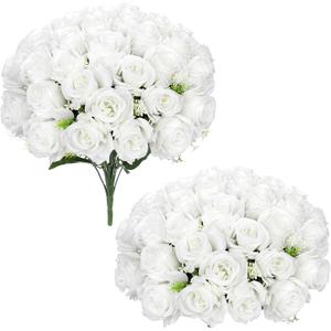 White Roses Artificial Flowers, 2 Pack Rose Fake Flower Bouquets Realistic Faux Silk Flowers for Vase Bridal Bouquet Wedding Centerpieces Arrangements Home Dcor