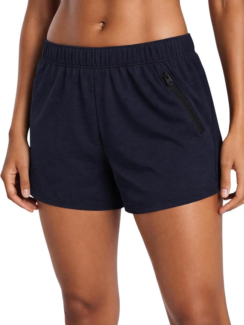 Liberty Imports 1 or 5 Pack Womens Lounge Workout Shorts with Zipper Pockets 5" Inseam Lightweight Athletic Casual Shorts (Blue, S)