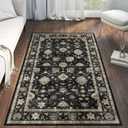 3x5 Washable Area Rug - Small Entryway Rug Non-Slip Charcoal Black Vintage Traditional Floral Kitchen Rugs Low Pile Boho Carpet Throw Rugs for Living Room Bedroom Bathroom Entrance Dorm Office