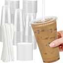 100 Pack - 24 oz Clear Plastic Cups with Lids and Straws, Sturdy & Food Safe Iced Coffee Cups with lids, Disposable Plastic Smoothie Cups for Cold Drinks