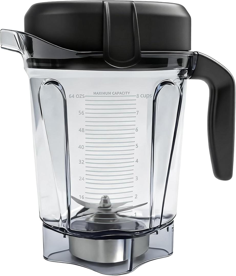 Blender Pitcher 64oz Low-Profile, Compatible with 750, 5200, 5000, 6300, 7500, Vm0102, Vm0103, Vm0197, E310 Classic/Explorian/Commercial Series etc Container Jar Cup