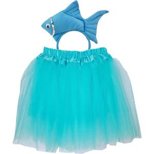 2 Pieces Fish Goldfish Marine Life Sea Animal Costume Headband and Tutu for Halloween Dress Up (Blue)