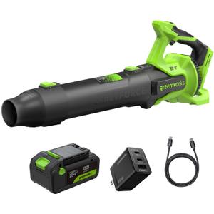 Greenworks 24V Electric Leaf Blower, 515 CFM, 5.0 Ah Battery and Charger