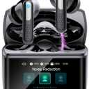 ZYHKON Wireless Earbuds with Touch Screen, Transparency Mode, IPX7 Earphones, Dark Black