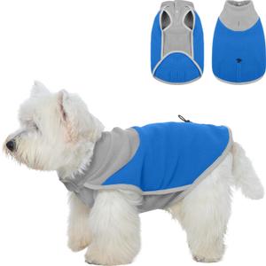 IDOMIK Small Fleece Dog Sweater,Soft Dog Fleece Jacket with Leash Hole & Adjustable Back,Warm Winter Coat Vest for Fall Cold Weather,Pullover Pet Sweatshirt for Dachshund Poodle Schnauzer,Azure,S (S(Chest circumference:17.3"), Blue)