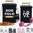 Dog Food Container Airtight Set 4-6 lb(25 Cup) Capacity with Scoop and Toy - Farmhouse Dog Food Storage for Kitchen Counter, Black Storage Bin for Pet Food with Handle, Great Gift for Pet Owner