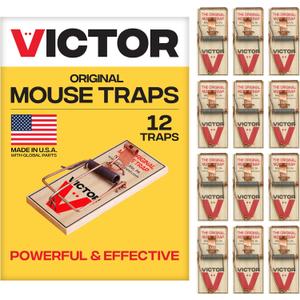 Victor Mouse Traps M150-12, Metal Pedal, Sustainably Sourced FSC Wood, Wooden Mouse Traps - Pack of 12