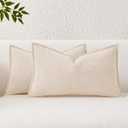 Kevin Textile Waterproof Decorative Pillow Covers Beige 12x20 Inch Pack of 2 Soft Boucle Textured Lumbars Cushions Elegant Accent Pillows for Couch Sofa Chair Bed Home Decor Indoor Outdoor