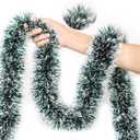 50 FT Green Christmas Tinsel Garland Christmas Decorations for Xmas Tree Decor, Shiny Metallic Twist Hanging Tinsel Garlands for Stairs Mantle Fireplace Home Indoor Outdoor Holiday Party Supplies