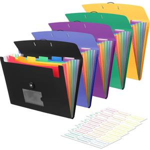 5 Pack 7 Pocket Accordian File Organizer, Expanding File Folder with Labels, Plastic Expandable File Folder for Documents Letter Size A4 Papers, Ideal for Home, Office Supplies, College Essentials
