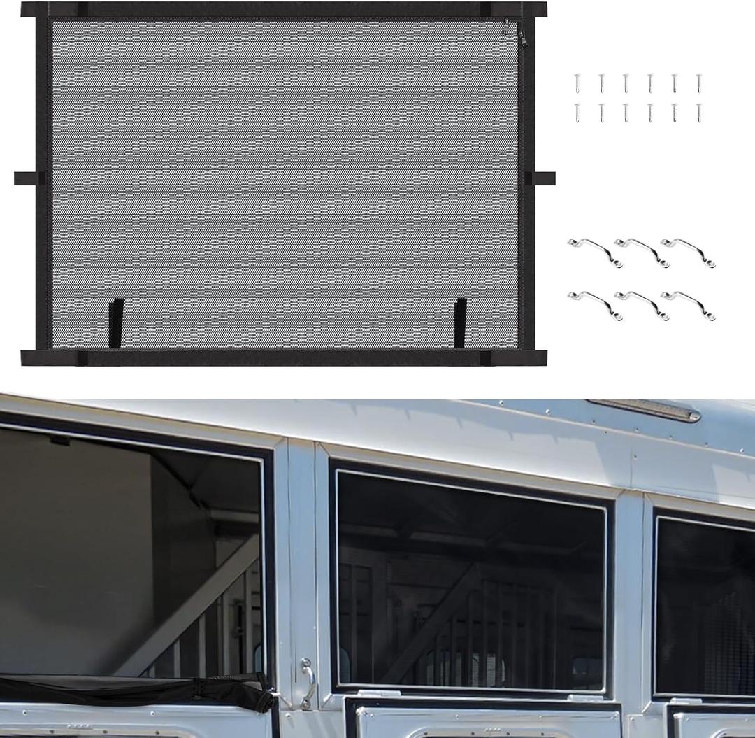 JDMON Horse Trailer Window Screen with Zipper 35 In Length x 26 In Heigh With Fixing Handle * 6 Screws * 12 Trailer Bar Window Screen (1PCS)