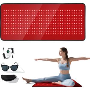 Red Light Therapy Mat for Full Body, Foldable 340 LEDs Near Infrared Light Therapy Pad, 660nm& 850nm 2in1 LEDs Light Blanket, High end Leather, 5 Power Levels UP to 65W, 29.6'x14''