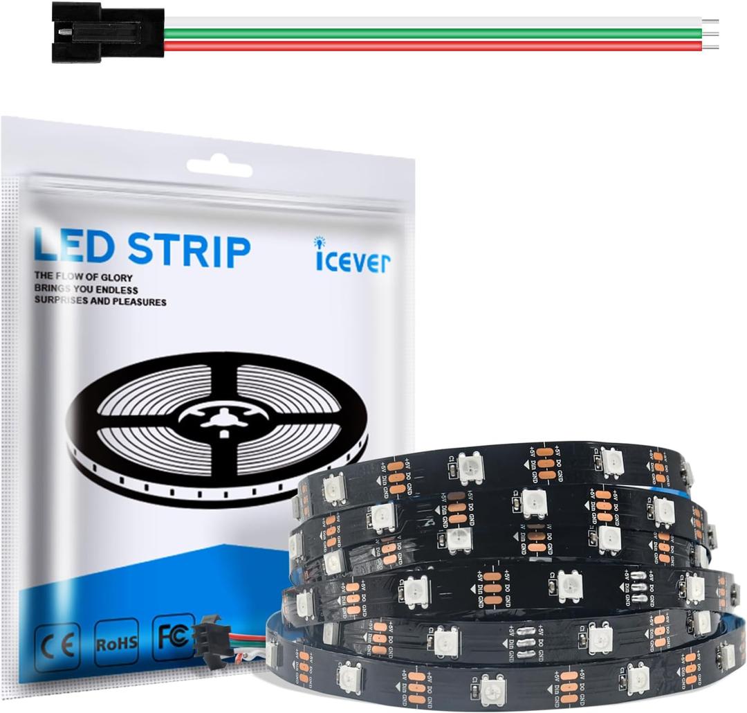 16.4FT WS2812B 5V LED Strip Lights 150 Individual Addressable RGB IC 5050SMD LEDs - Flexible Black PCB IP30-30LEDs/m MagicRGB Dream Color for DIY Chasing Color Project (No Power Supply & Controller)