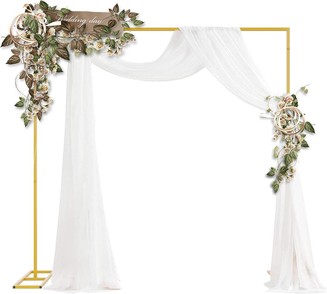 Wedding Arch Backdrop Stand 6.5FT Heavy Duty Square Metal Frame - Adjustable Gold Photo Booth Decor for Baby Shower, Birthday Parties