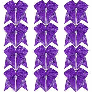 Oaoleer 7PCS Glitter Cheer Hair Bows for Cheerleading, 7inch Large Jumbo Cheer Bow with Ponytail Holder for Teen Girls Softball Cheerleader (Purple)