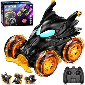 Bat Remote Control Car for Boys, 360 Rotating 4WD Stunt RC Cars with Cool Lights, Rechargeable Car Toys Birthday Gifts for Kids Boy Age 3 4-6 6-8