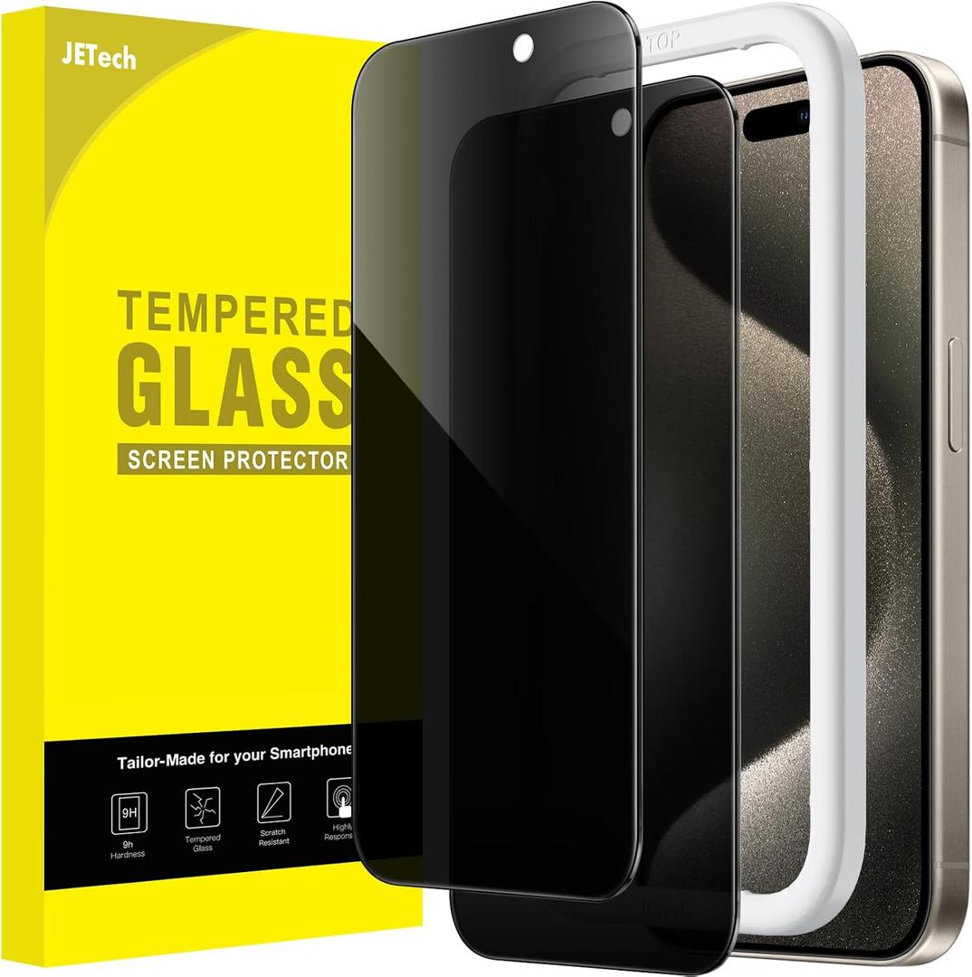 JETech Privacy Screen Protector for iPhone 15 Pro Max 6.7-Inch, Anti-Spy Tempered Glass Film with Easy Installation Tool, 2-Pack
