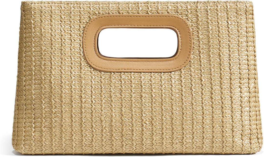CHUNLI Chic Straw Clutch Purses for Women with Top Handle Summer Bag, Ideal Vacation Handbags and Woven Boho Beach Bags (Khaki)