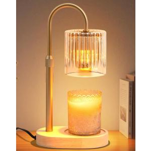 Candle Warmer Lamp with Timer: Modern Style Adjustable Height Candle Warmer Lamp Home Decor Safe Flame Free for Wax Blocks and Jar Candles (Amber)