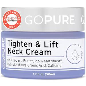 goPure Tighten & Lift Neck & Chest Moisturizer Cream for Visibly Firming, Tightening and Lifting the Look of Wrinkles & Crepey Skin, 1.7oz (Exp: 12/2028)