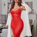 Avidlove Sexy Lingerie for Women Bodycon Ruffle Corset Lingerie Lace Mesh Babydoll Dress with Underwire Floral Sleepwear (Red, L)