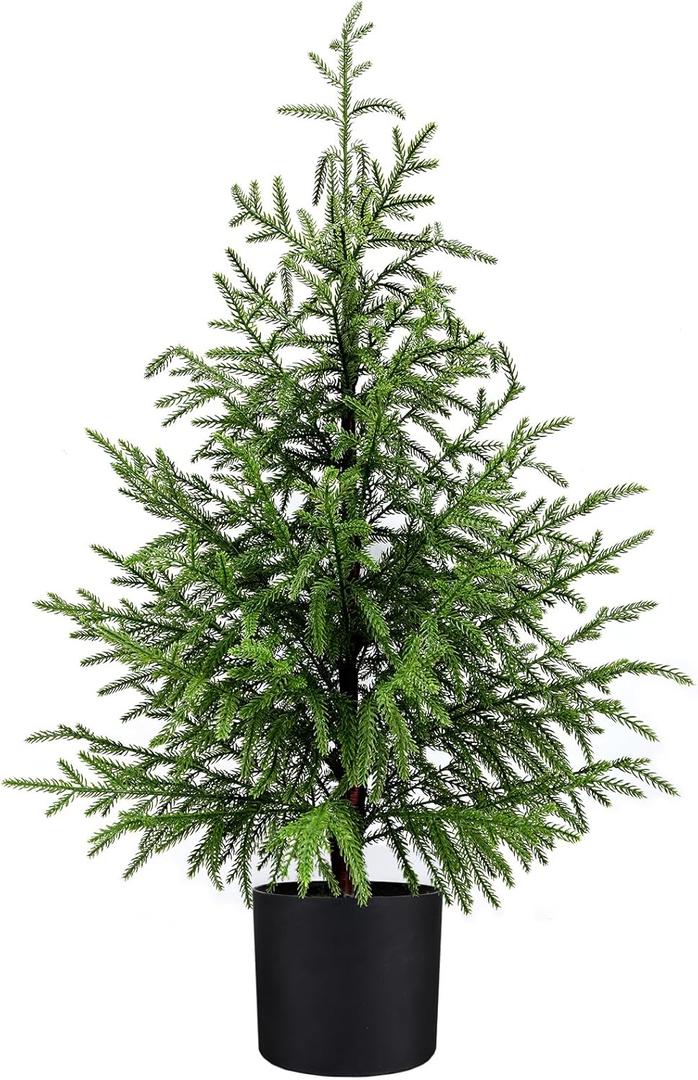 3FT Artificial Norfolk Pine Christmas Tree Real Touch Faux Tree with Black Pot, Realistic Indoor Holiday Decor for Christmas Entryway, Living Room & Office