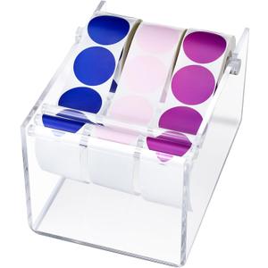 1 Pcs Adjustable Label Dispenser 3 Disks Sticker Roll Holder Sticker Dispenser Label Roll Holder Acrylic Tape Organizer Stand for Office Home Desktop(Transparent)