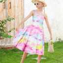 Girls Summer Sundress Adjustable Strap Cami Dress Spaghetti Strap Dresses Size 4-13 (8-9 Years, A3 Flamingo 01)