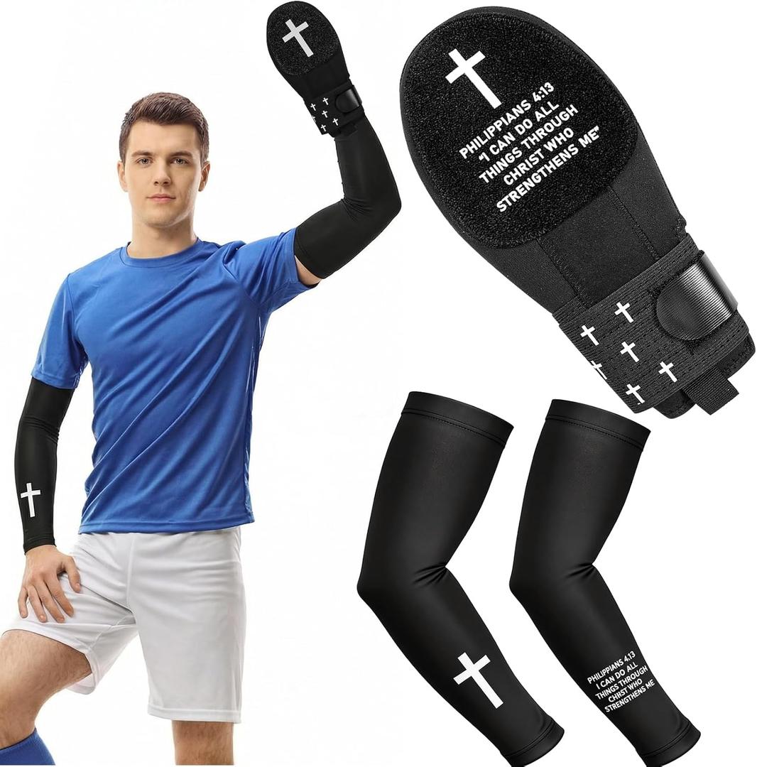 Christian Sliding Mitt and Arm Sleeves Set for Teen 13+, Ambidextrous Religious Baseball Softball Sliding Glove with Cross, Hand & Arm Protection Gear
