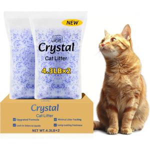 LMJP Crystal Cat Litter with Powerful Odor Control, Non-Clumping, Lasts Up to 2 Months, 8.6lb, Rapid Water Absorption, Unscented & Low Tracking Lightweight Blue & White Silica