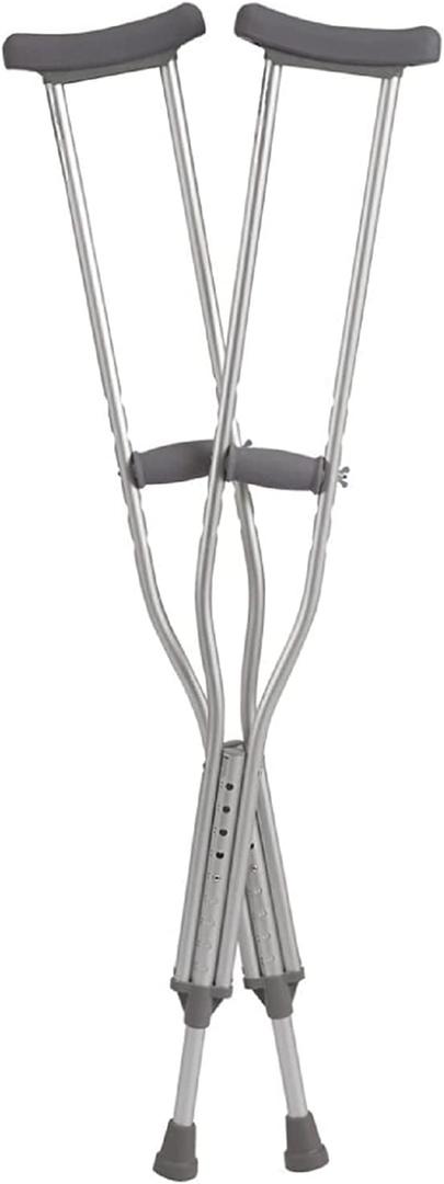 Adjustable Adult Crutches for Walking, Silver Aluminum Crutch with Comfortable Underarm Pad and Handgrip (52-510)