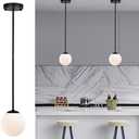 Mid Century Globe Pendant Light Fixture with Frosted Glass 150mm Matte Black Pendant Lights for Kitchen Island Modern Island Lights