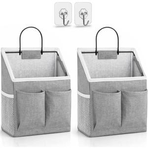 Kanrichu 2pcs Wall Hanging Storage Bag, Wall Hanging Baskets for Organizing as Over the Door Organizer, Wall File Organizer, Rv Storage and Organization. For Bedroom, Office, Camper (Gray-Upgraded)