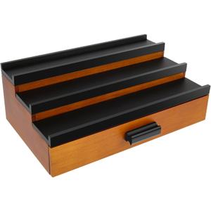 3-Tier Wooden Cologne Organizer, Classic Perfume Stand with Drawer and Hidden Compartment, Brown