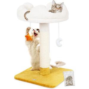 Happi N Pets 28" Large Cloud Cat Scratching Post with Bed(15.3in), Cat Tree Tower for Indoor Cats, Tall Scratch Post with Natural Sisal Ropes & Soft Plush Perch, Removable Cover & Enhanced Base