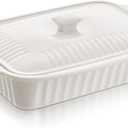 Large Baking Dish with Lid,5.5 Quart Lasagna Pan with Lid, 13.5x9 inch Ceramic Casserole Dish with Lid, Microwave, Dishwasher Safe, White