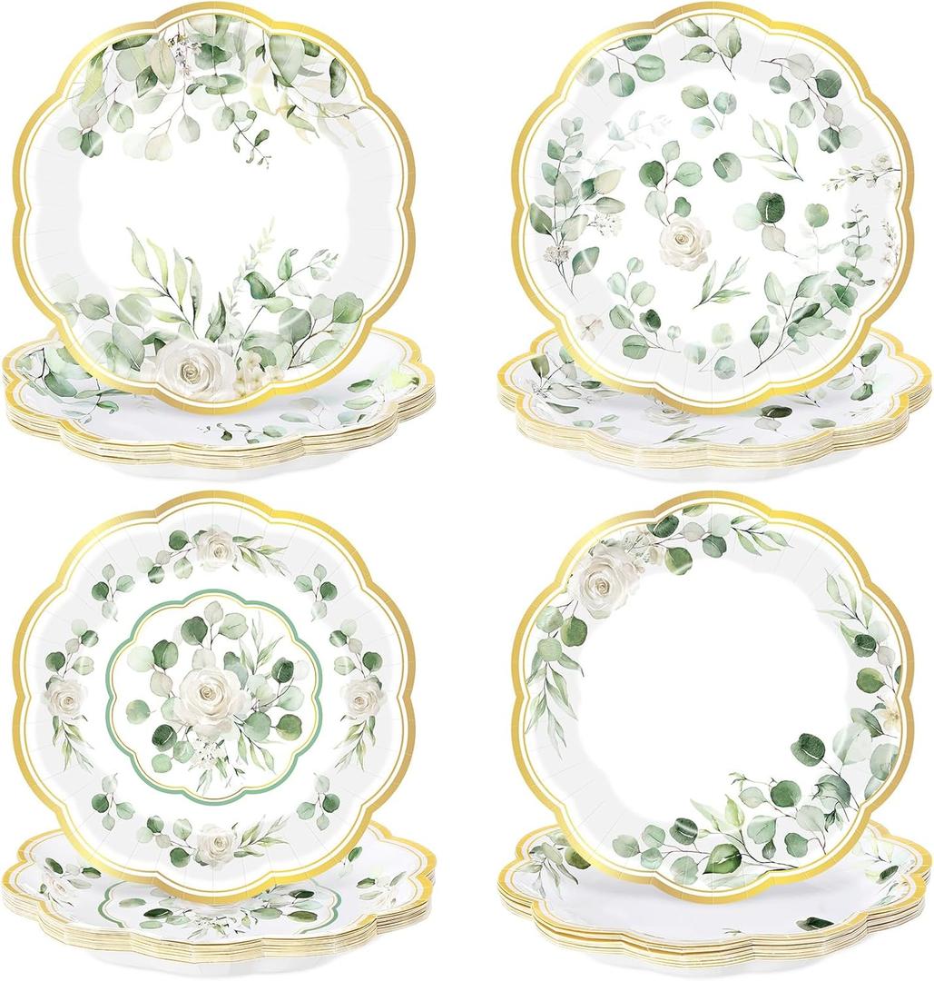 Pickmesh 60 Pcs Eucalyptus Paper Plates 7 Inches Sage Green Greenery Disposable Dinner Plates for Baby Shower Bridal Shower Wedding Birthday Tea Party Decoration Supplies