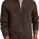 PJ PAUL JONES Mens Full Zip Cardigan Sweater Stand Collar Regular Fit Knit Sweaters (Medium, Brown)