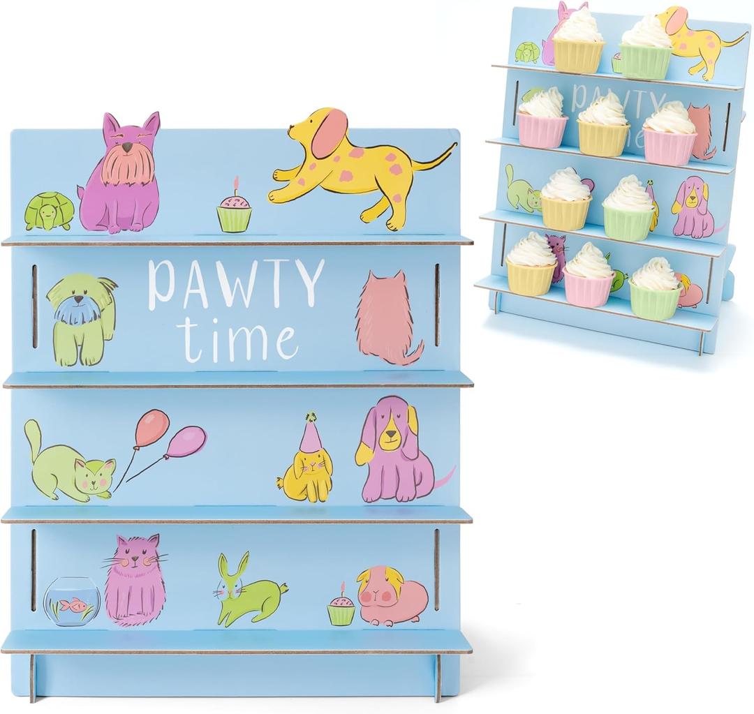 Cheerland Dog Cupcake Stand 3 Tier Pet Theme Cat Cake Decor 3 Tier Kids Birthday Party Table Baby Shower Animal Bunny Birthday Celebration Cupcake Holder Baby Blue Cardboard Girl Party Decorations