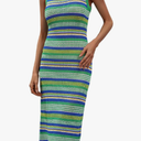 Mansy Womens Swimsuit Cover Up Sleeveless Knit Summer Outfits Swimwear Bathing Suit Coverup Crochet Beach Striped Dress, Size Medium