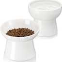 2 Pcs Cat Ceramic Raised Bowls, Elevated Tilted Cat Feeder Bowl for Food and Water, Fatigue Relief, Backflow Prevention, Dishwasher Microwave Safe, Feeder Dish for Indoor Kitten, Small Dogs