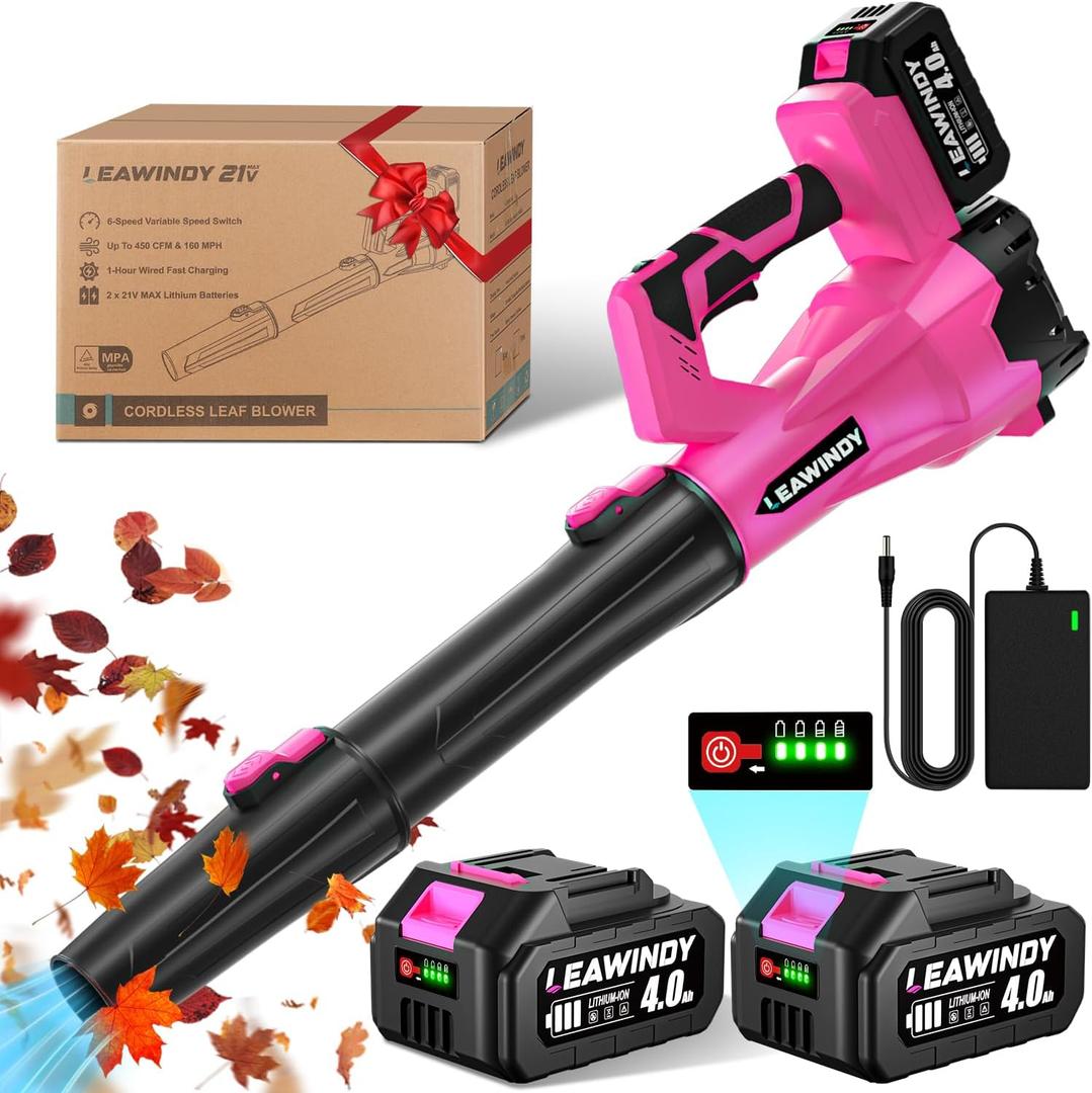 Cordless Leaf Blower, 21V Battery Leaf Blower with 6-Speed Levels, Handheld Lightweight Blower & 2 Extended Tubes, Snow Blower for Blowing Leaves, Lawn, Garden, Garage, Yard, Valentine's Day Gift