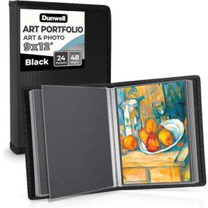 Dunwell 9x12 Art Portfolio Binder, Black Mounting Paper, Portfolio Binder for Artwork, 9 x 12 Art Folder, 24 Pockets Display 48 Pages, Acid-Free Poly Presentation Book