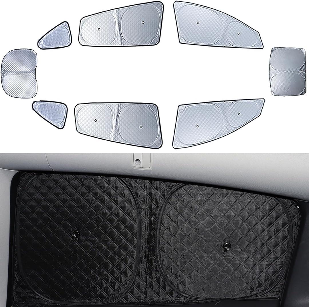 Upgrade 8 Pieces Window Shades for 2025 2026 Tesla Model Y Juniper Privacy Side Window Sunshades for Tesla Model Y 2020-2024 Camping Windshield Shades for Model Y Camping Accessories