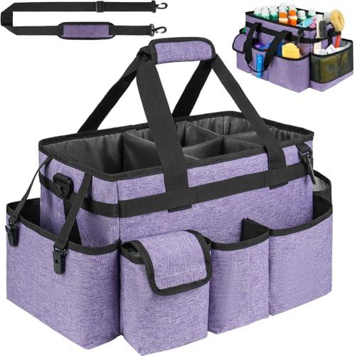 ZIOZERTT Cleaning Caddy Bag,Large Cleaning Supplies Organizer with Handle for Housekeepers,Purple