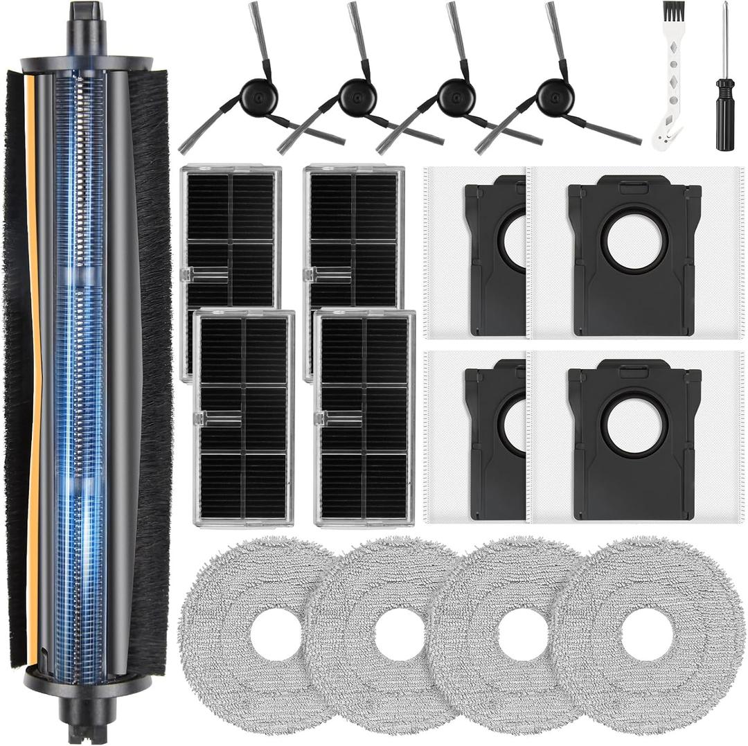 19 Pcs TriCut Brush Accessories Kit for Dreame X40 Ultra/X40 Master/L40 Ultra/Mova P10 Pro Ultra/Mova P50 Pro Ultra, include 1 Brush, 4 Dust Bags, 4 Filters, 4 Mop Pads, 4 Side Brushes, 2 Tools